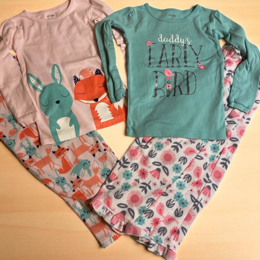 Simple Joys Kids Pajama Set of 2 - Pink and Teal fleece bottoms t-shirt tops 5T